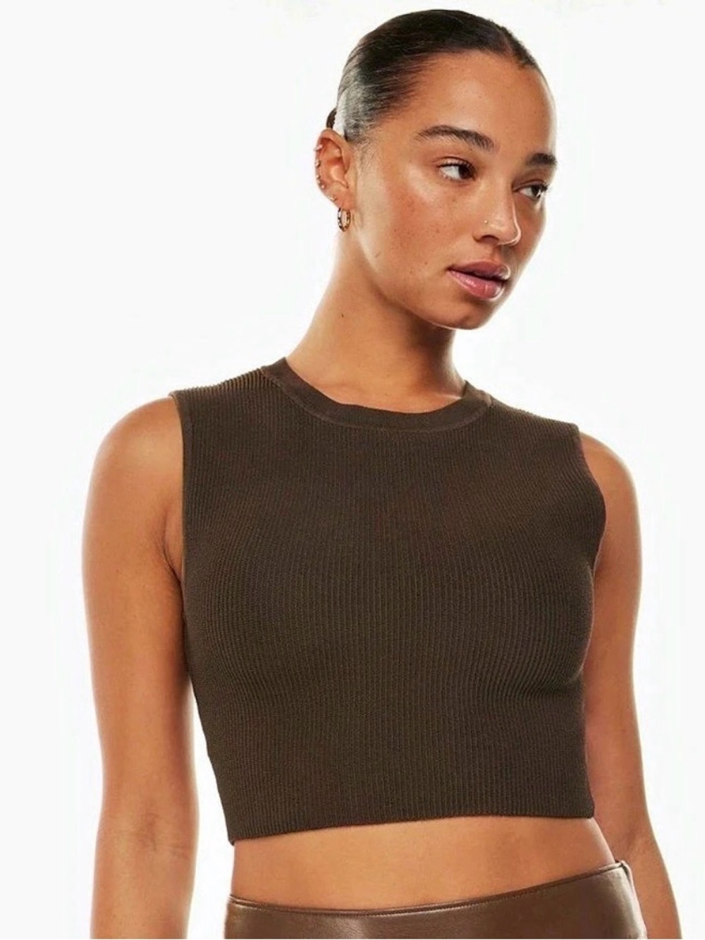 ARITZIA Babaton Sculpt Knit Muscle Ribbed Tank |  Coffee Bean Brown SIZE MEDIUM